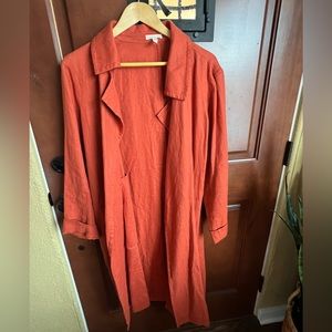 Eileen Fisher, organic linen trench/duster.  Size L, pumpkin orange.